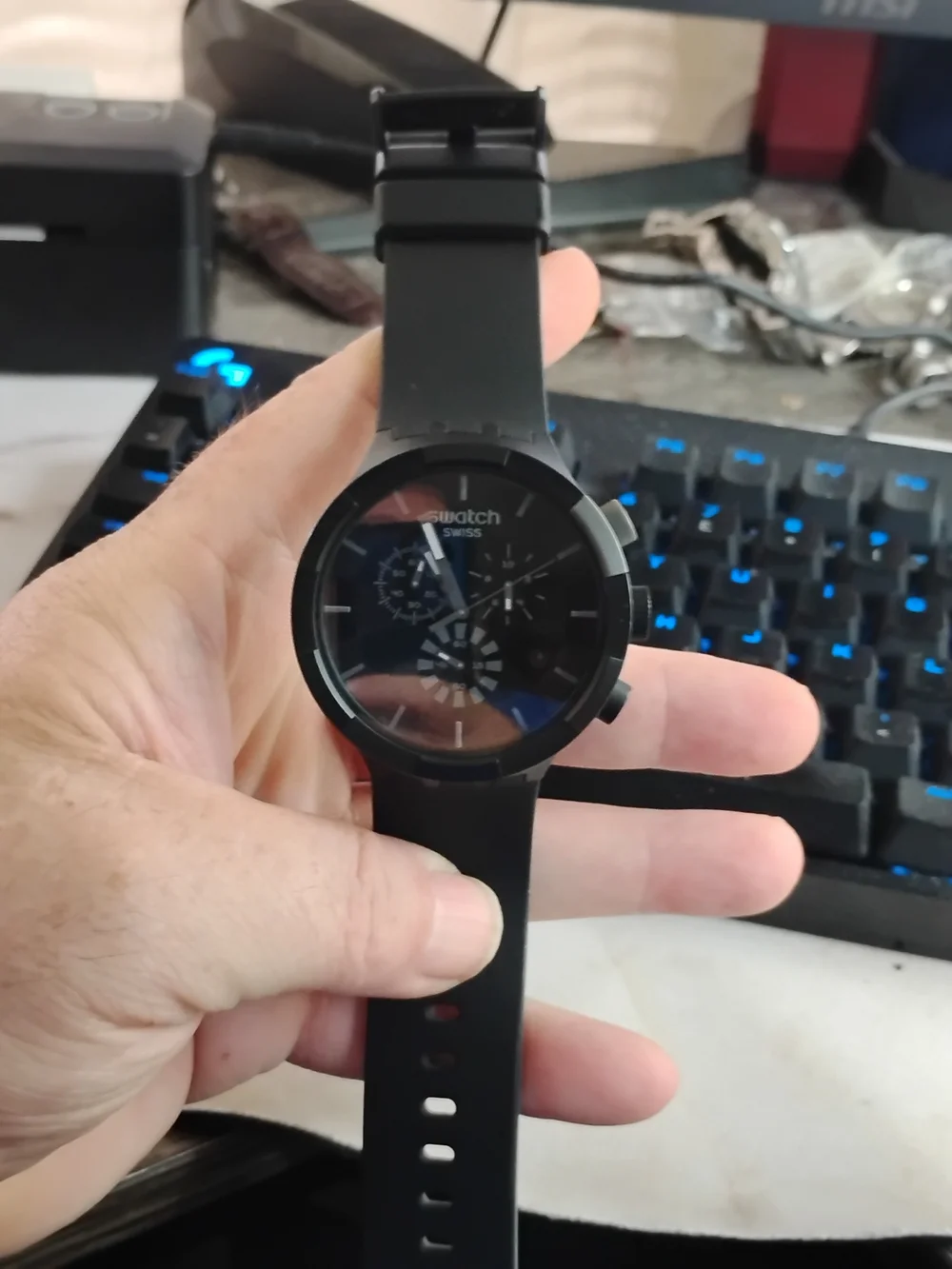 Swatch Swiss Black Chronograph Watch - Black